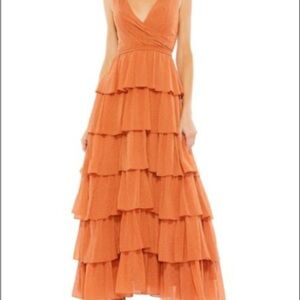 NWT Mac Duggal Chic Tiered Orange Maxi Dress
